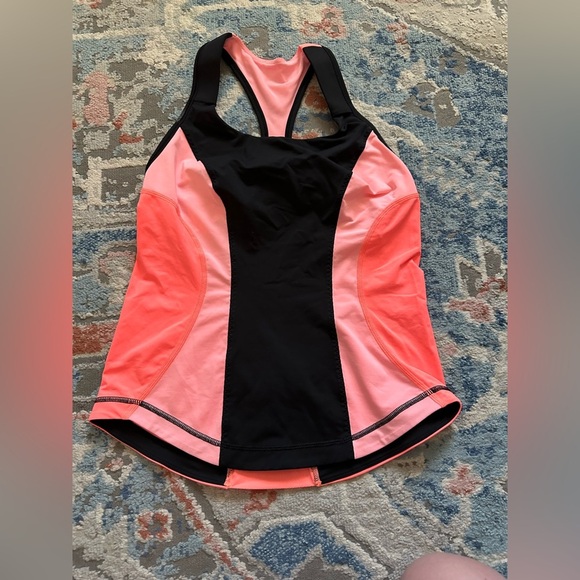 Lululemon Cardio Kick Top Womens Color Block Racerback Tank Coral Black Size 8 - Picture 2 of 4